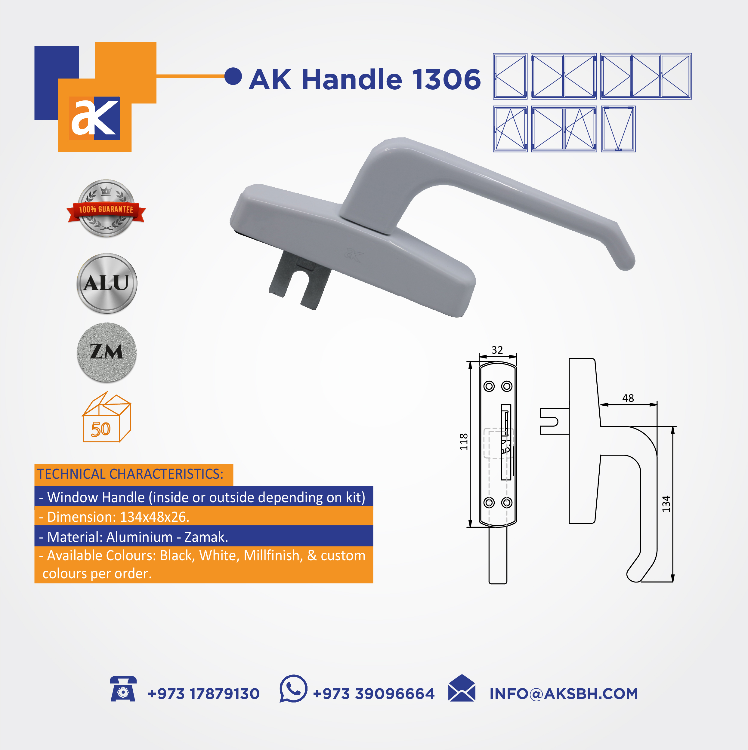 Buy Ak Window Handle 032 Online | Construction Finishes | Qetaat.com